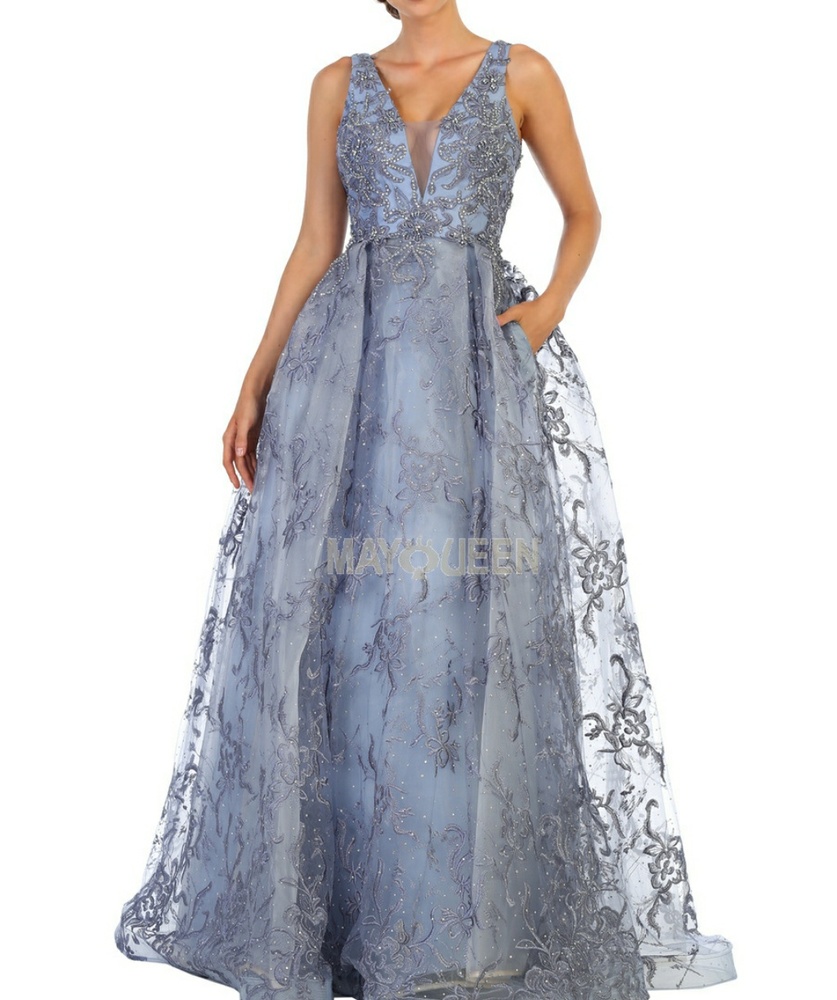 V NECKLINE BEADED FORMAL EVENING MOTHER OF THE BRIDE DRESS